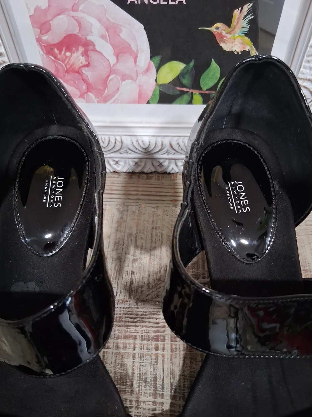 Jones New York Black Patent Wedge Sandals